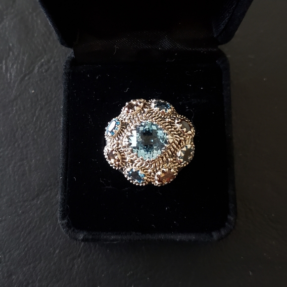 Clyde Duneier statement ring. Sterling Silver and Topaz. Size 6. EUC - Picture 3 of 4